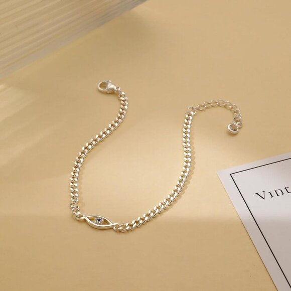 🆕 Mideeo Heart Pearl Bracelets Women Silver Evil Eye Diamond Cuban Jewelry Gift - Picture 6 of 7